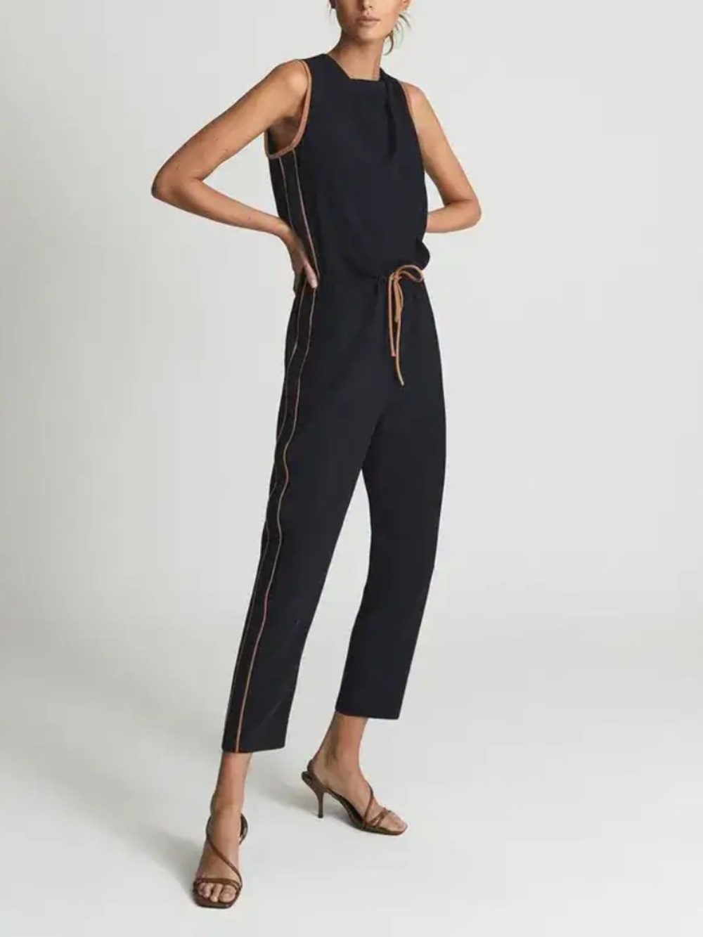 Reiss Tayla Side Stripe Jumpsuit in navy blue